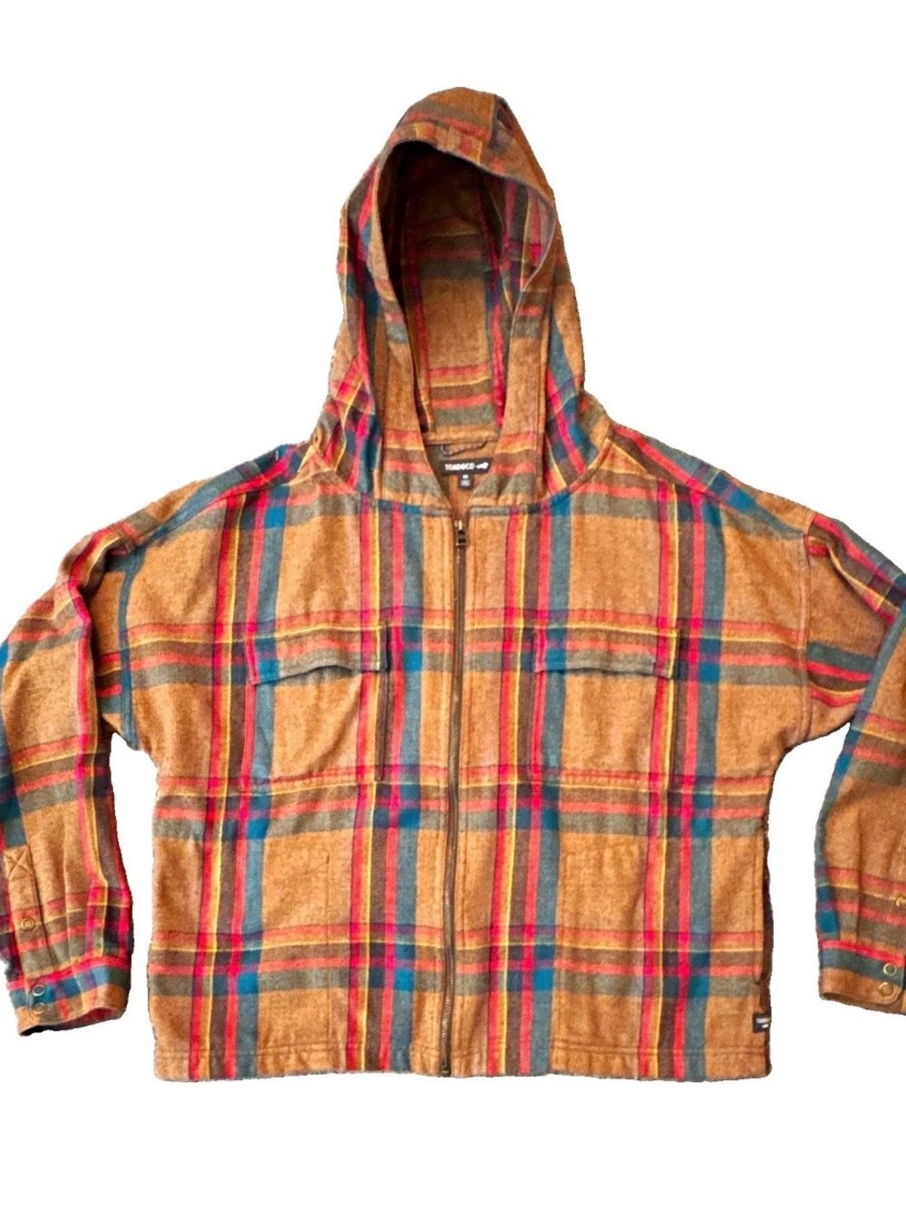 TOAD&CO Women’s Plaid Full Zip Bodie Hooded Brown Tan Jacket w/ Pockets